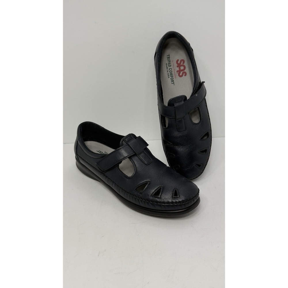 SAS Roamer Mary Jane Tripad Comfort Shoes Navy Blue Leather Size 9 N Slip On USA